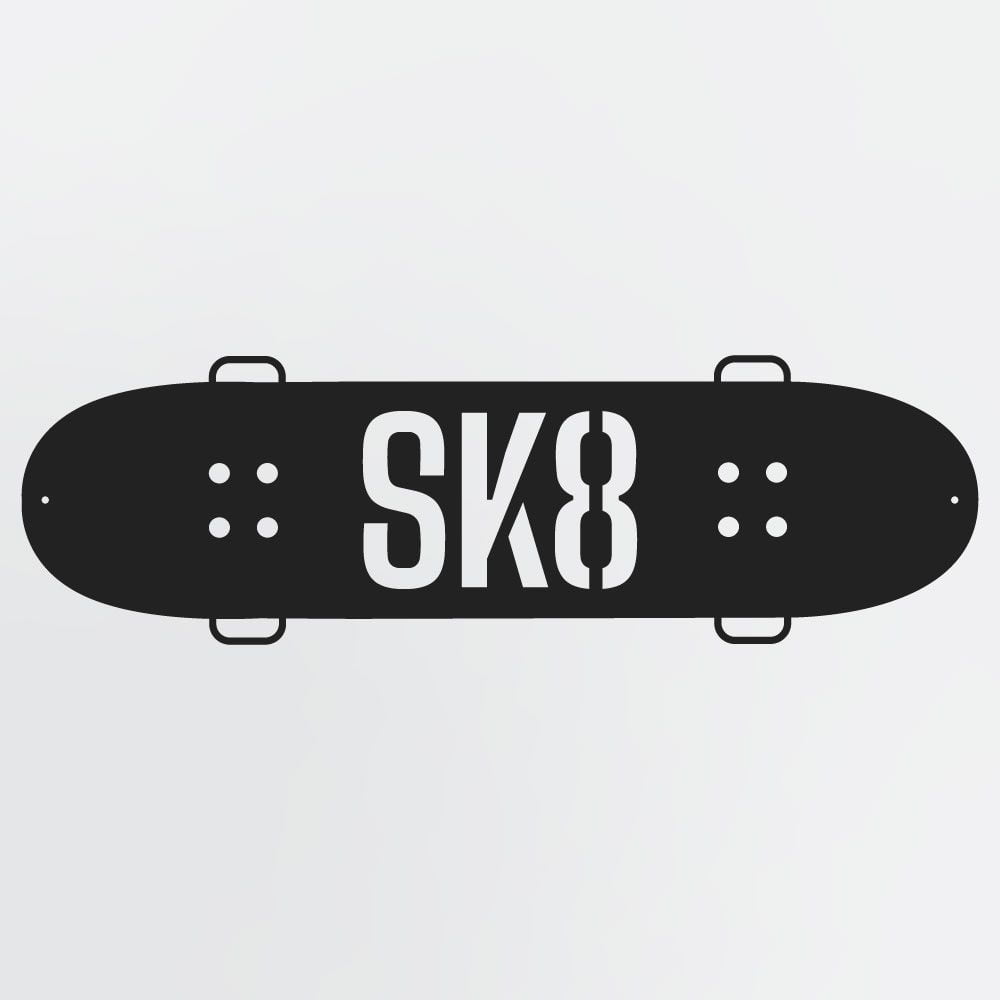 Skateboard Metal Sign With SK8, Cool Skateboard Metal Wall