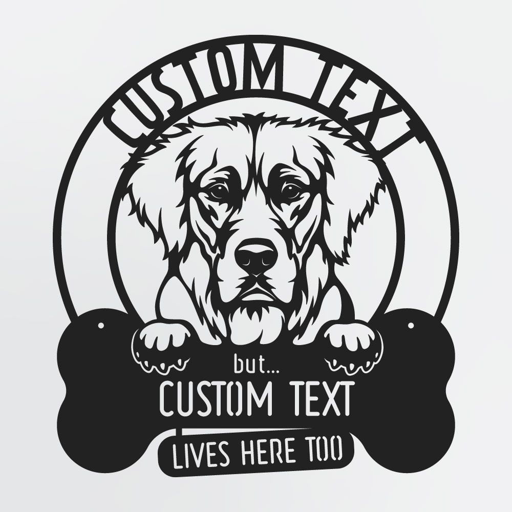Dog Sign For House, Custom Name Lives Here Too, Personalized Metal Sign For Golden Retriever
