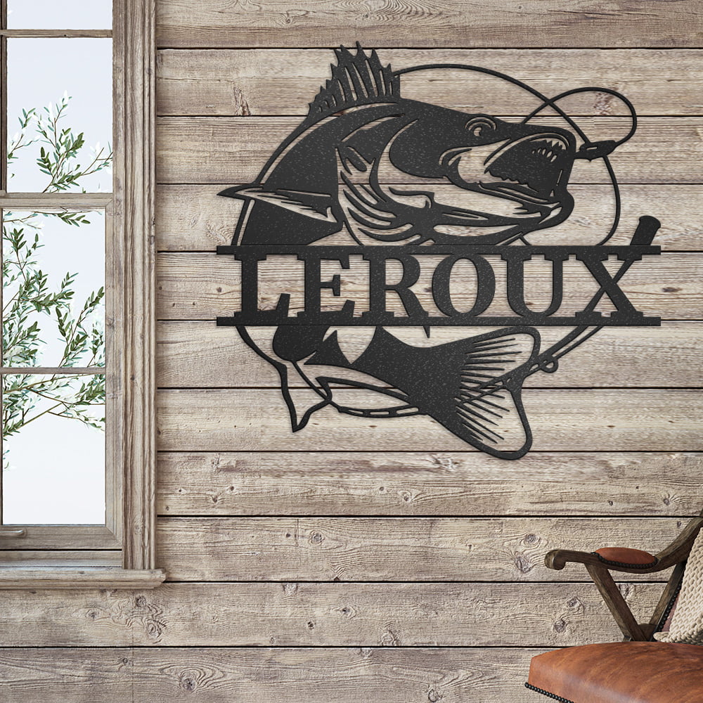 Walleye Fish Sign, Personalized Metal Wall Decor With Custom Text 