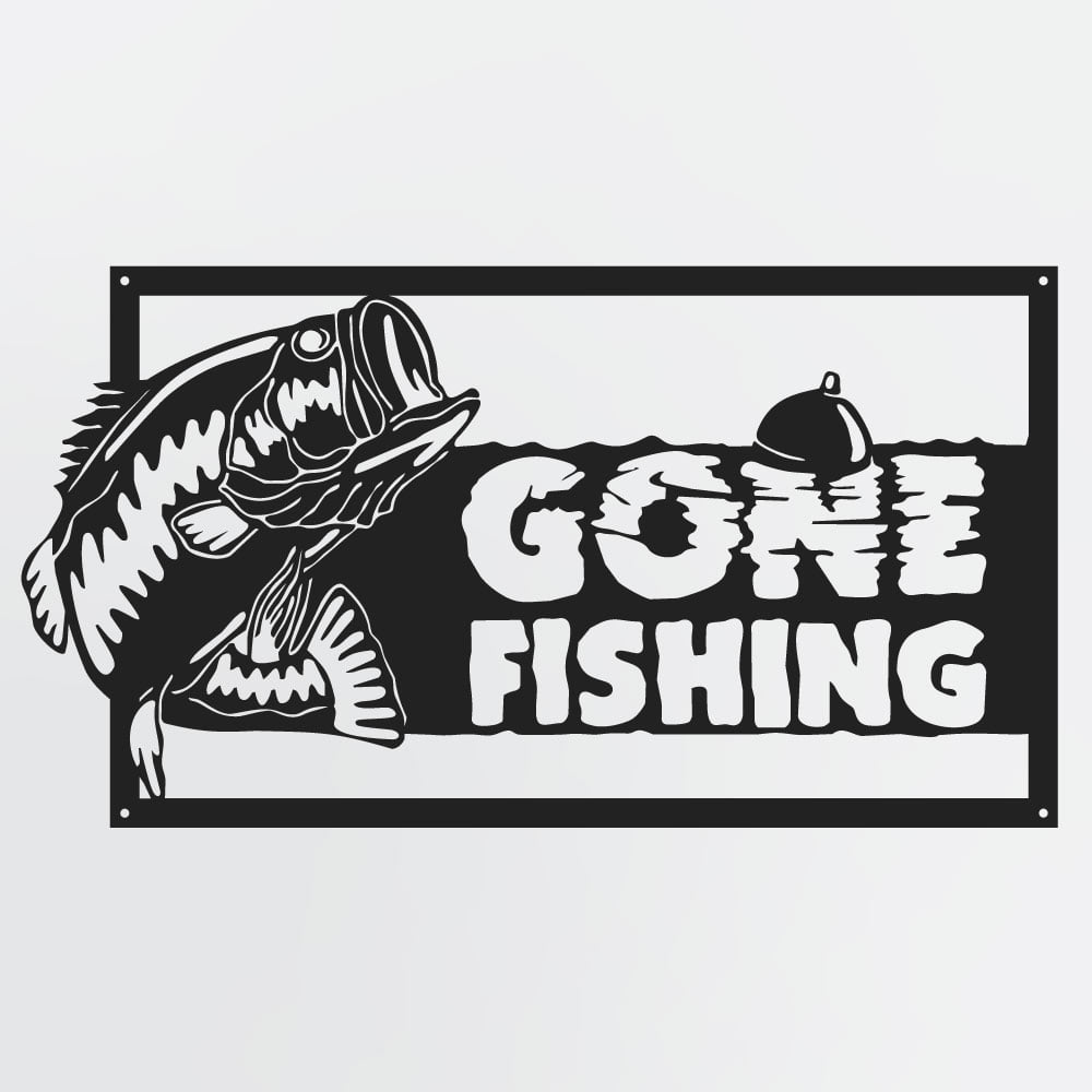 Gone Fishing Sign With Jumping Fish & Bobber, Metal Fishing Decor 