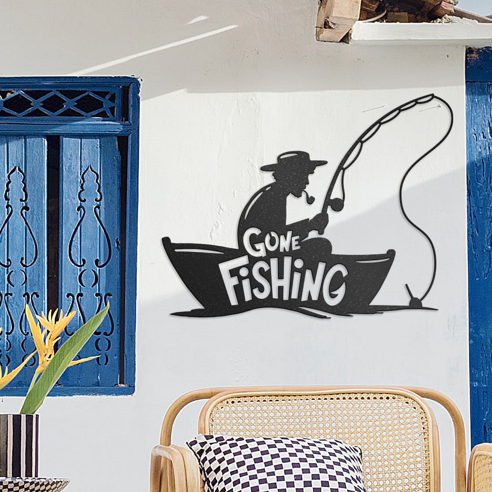 Open Fisherman Metal Wall Art Sign Fishing Wall Decor Metal Boat